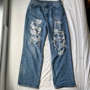 Solid Ripped Straight Leg Jeans